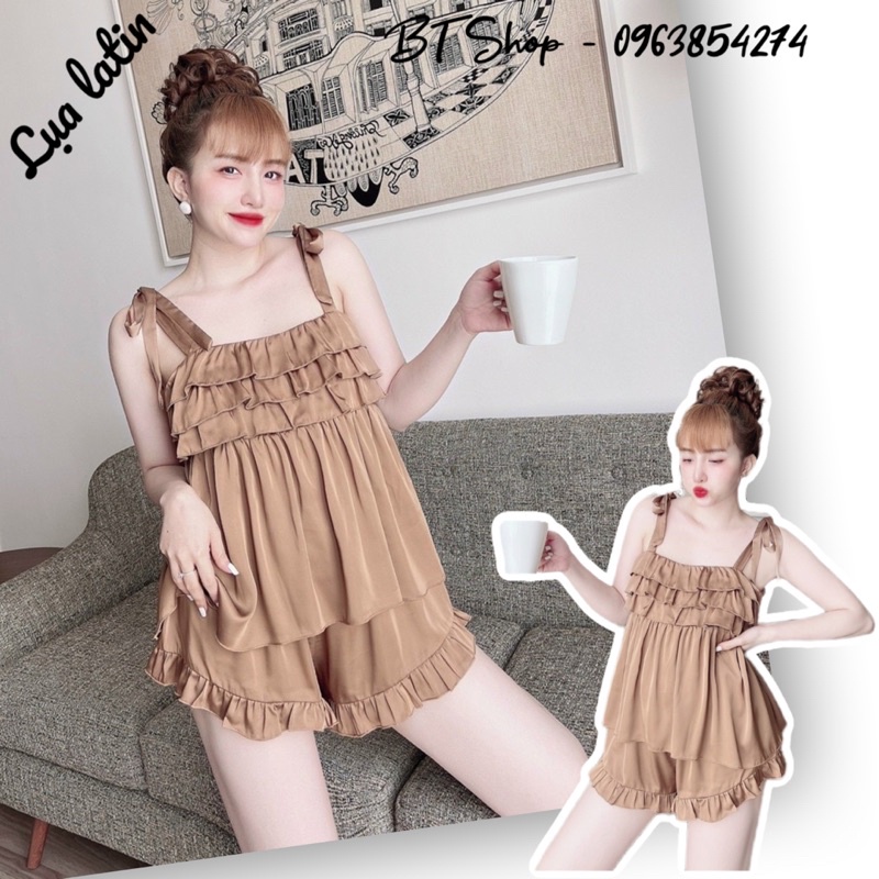 Đồ ngủ mặc nhà lụa cột nơ màu trơn freesize 42-57kg