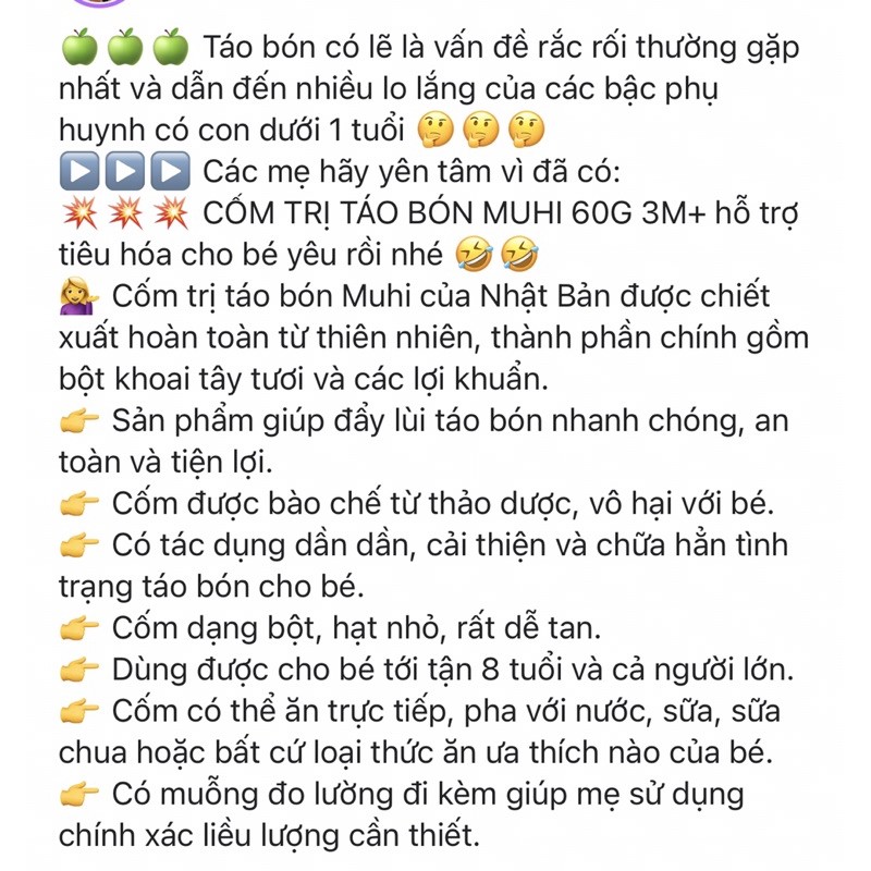 (video mua hàng) Cốm Muhi Nhật Bản cho trẻ bị táo bón