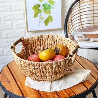 Giỏ mây hình tròn có tay cầm đựng đồ dùng gia đình tiện lợi