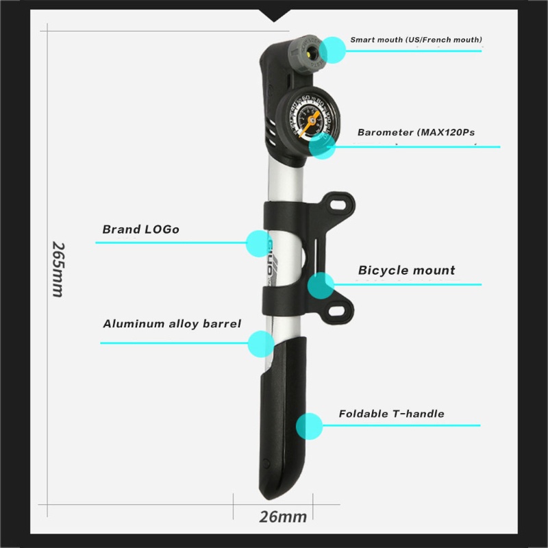 QQ Ống Bơm Xe Đạp Leo Núi Mini 120 PSI Chất Lượng Cao