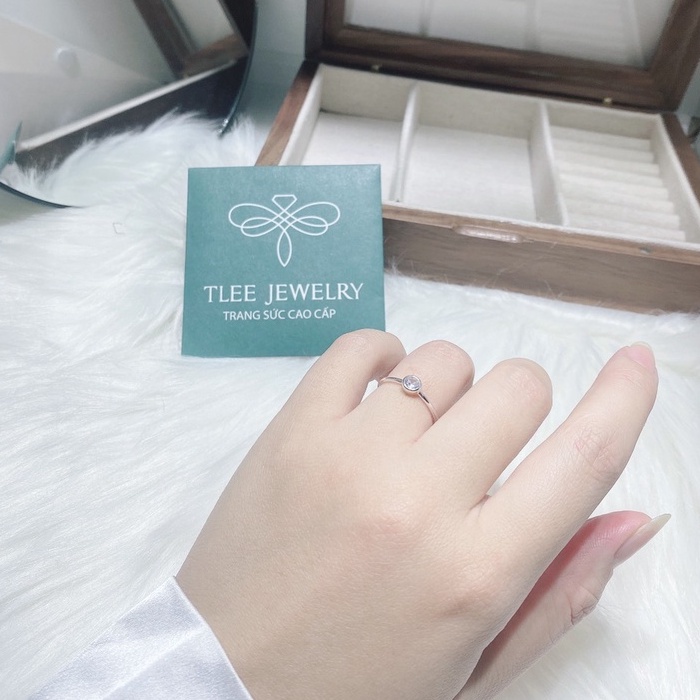 Nhẫn bạc nữ TLEE mặt đá đen, trắng xinh xắn TleeJewelry