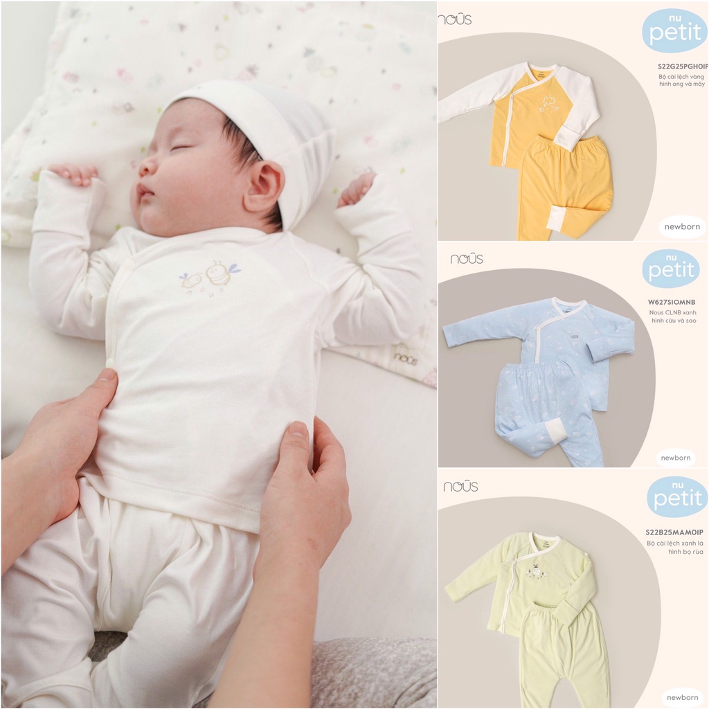 [CHÍNH HÃNG]Bộ dài tay cài lệch sơ sinh chất liệu petit/nu air mềm mại thoáng khí Nous