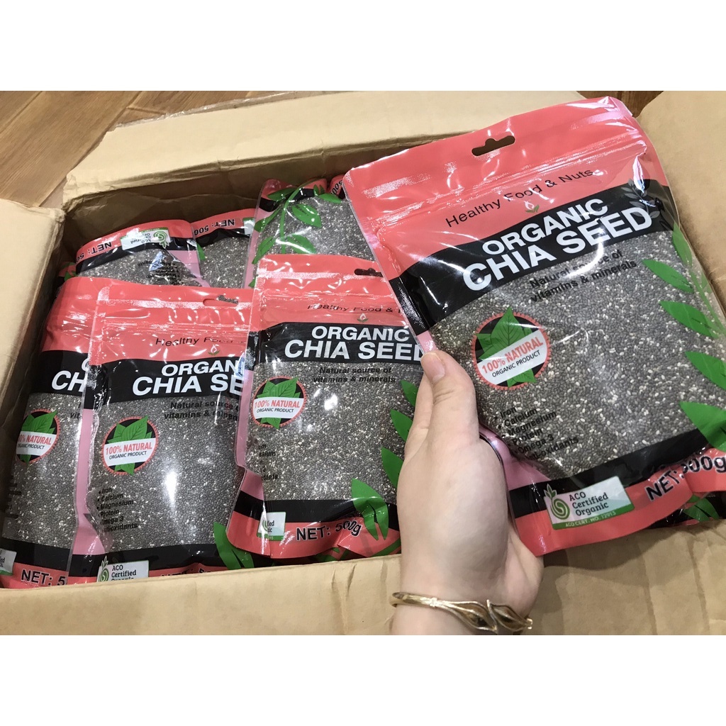 Hạt chia hữu cơ Healthy Nuts And Seeds Organic 500g của Úc màu tím hoặc hồng