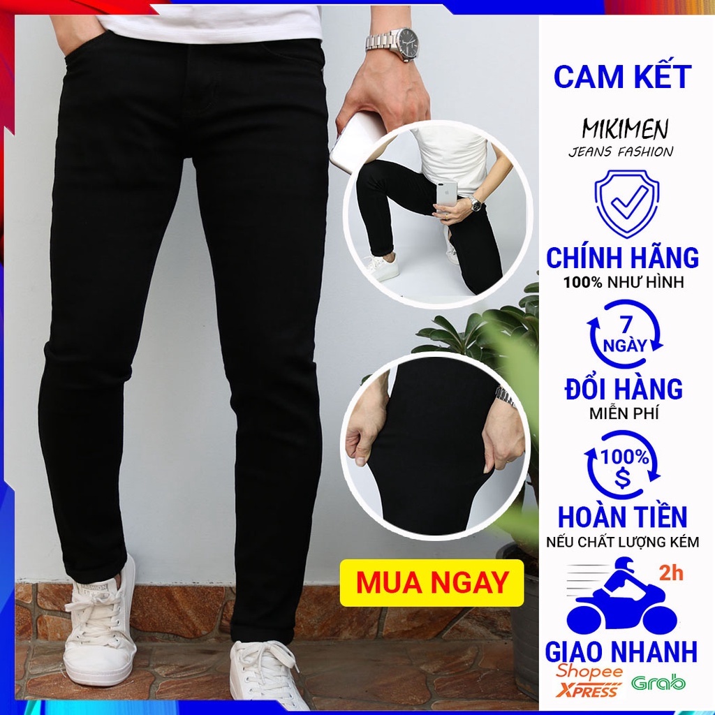 Quần jean nam, đen trơn, không rách gối,chất bò co dãn, jeans, dày, form slimfit, bền màu. Quần bò nam, bigsize DJ10001