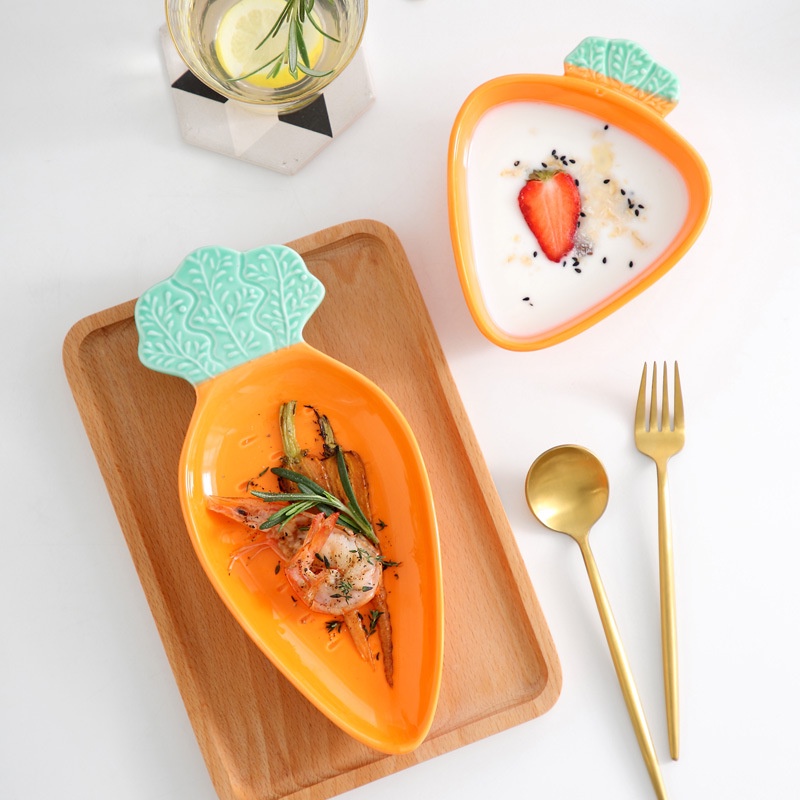 Bộ Bát Đĩa Đựng Đồ Ăn Dặm Cho Bé Gốm Sứ Yoota Baby Hình Cà Rốt Đáng Yêu