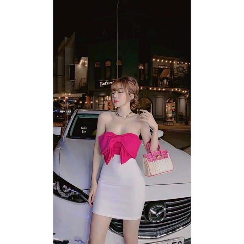 Set áo ống nơ và chân váy ngắn có may kèm quần - C0U