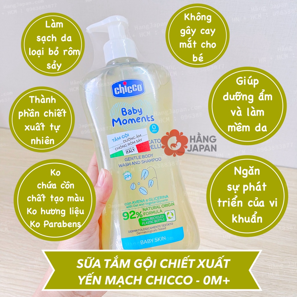 Sữa tắm gội chicco 300ml/500ml an toàn cho bé từ sơ sinh hàng chính hãng