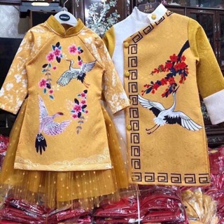 Cặp áo dài cách tân Bé trai bé gái Gấm Thượng Hải Loại 1 cao cấp từ 10-30kg thumbnail