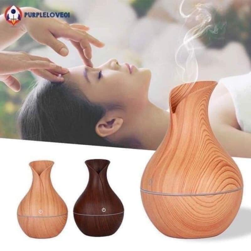 MÁY XÔNG TINH DẦU vân gỗ hình lọ hoa phun sương tạo ẩm - LABI