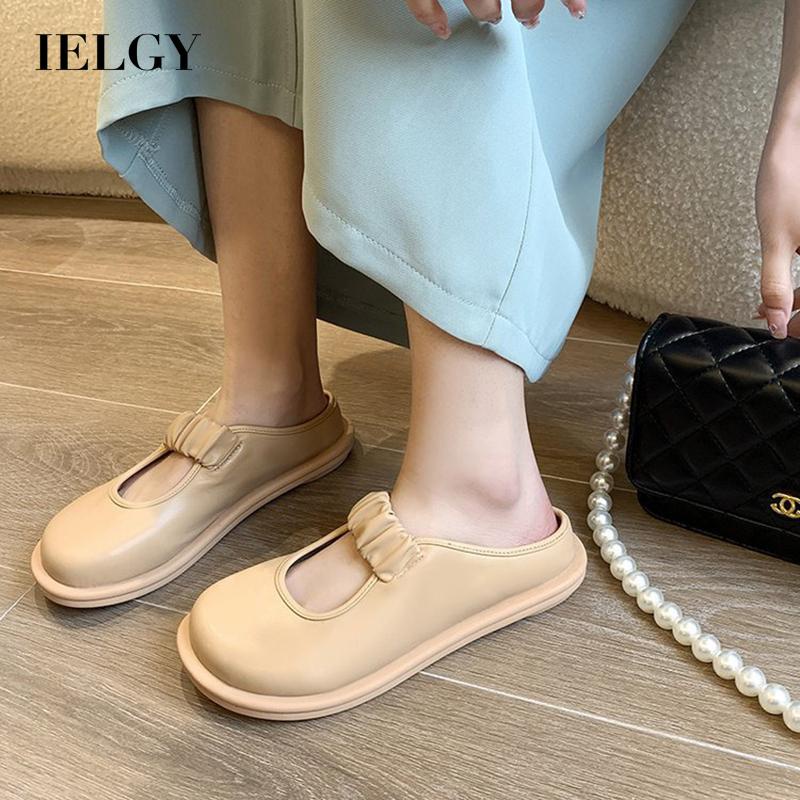 Giày bít mũi IELGY xỏ chân đế bằng phong cách Nhật Bản retro cho nữ