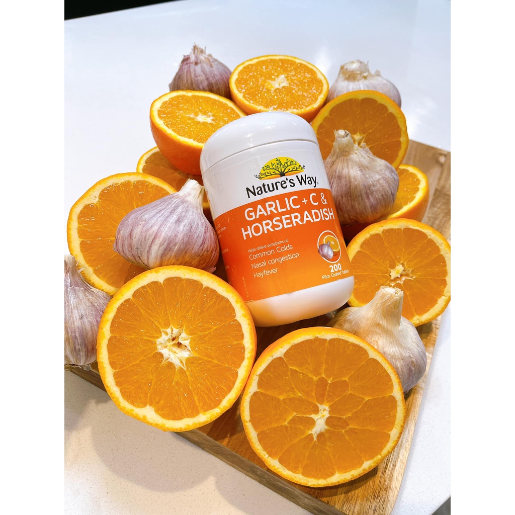 VIÊN UỐNG TĂNG CƯỜNG SỨC ĐỀ KHÁNG GARLIC + C & HORSERADISH NATURE'S WAY 200 VIÊN