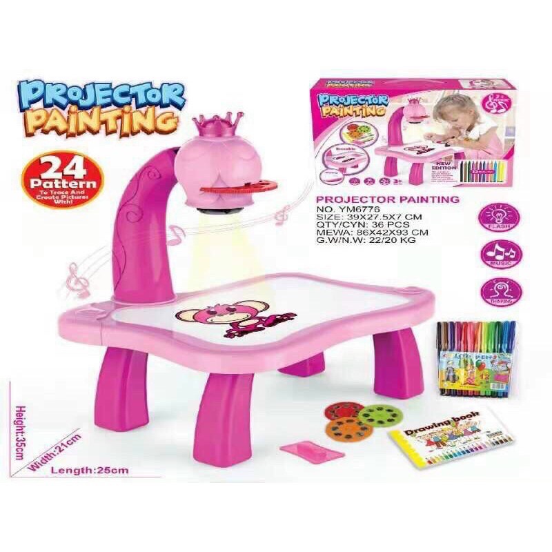 Bàn vẽ có đèn chiếu thông minh 2 màu cho bé trai và bé gái,phiên bản nâng cấp 24 hình sắc nét