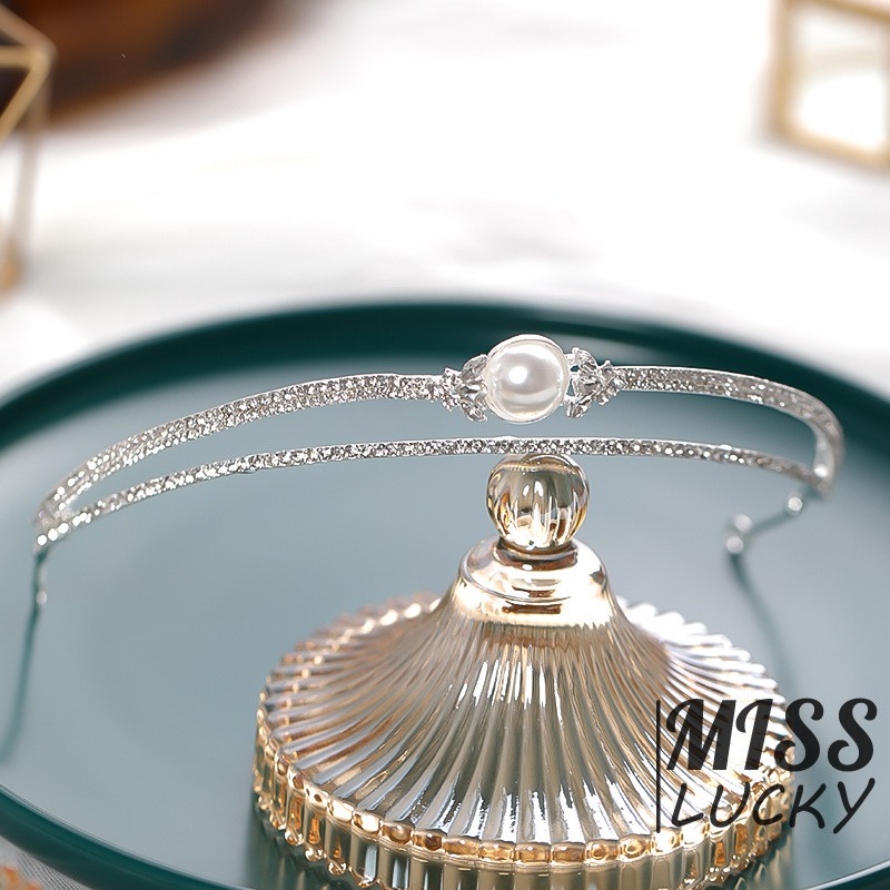 Băng đô nửa vòng tròn đính đá &amp; ngọc trai đơn giản mới 2021