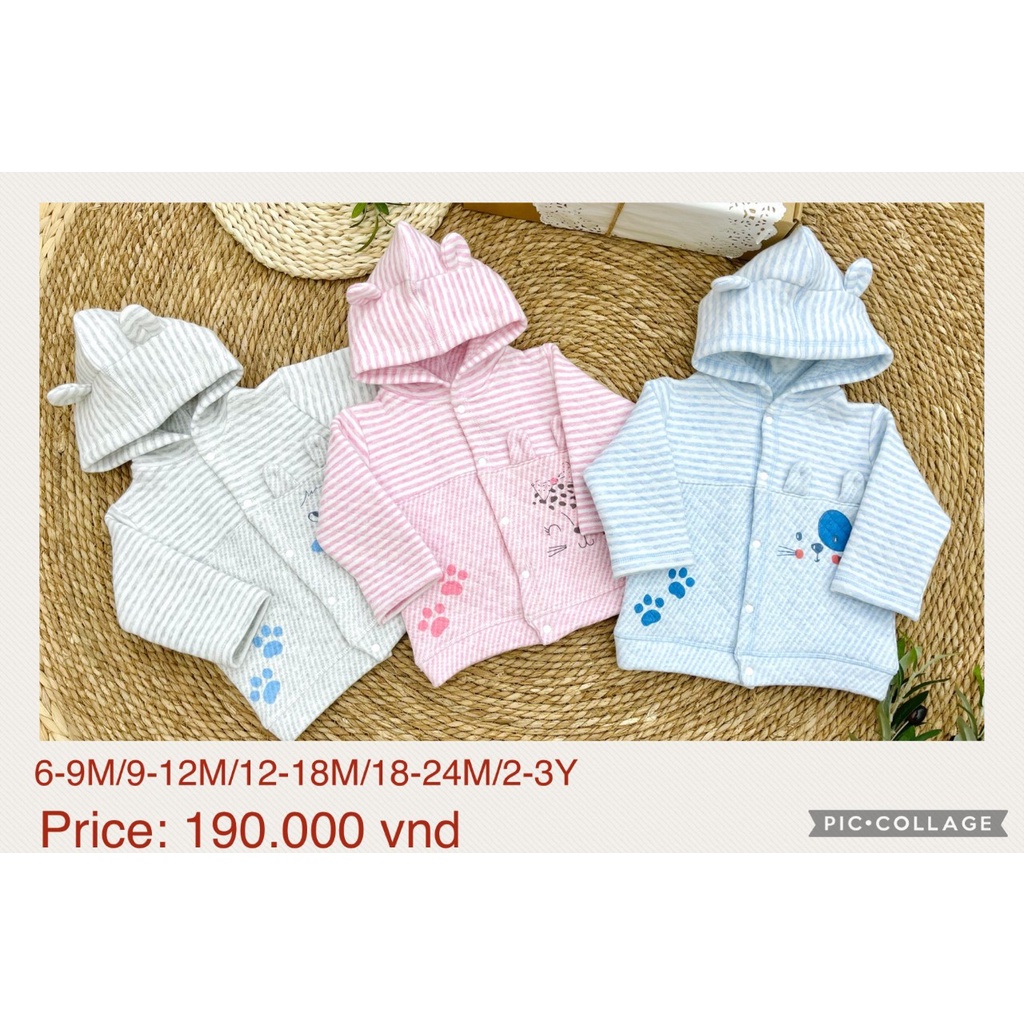 Áo khoác nỉ trần bông có mũ giữ ấm cho bé yêu 6m-3y