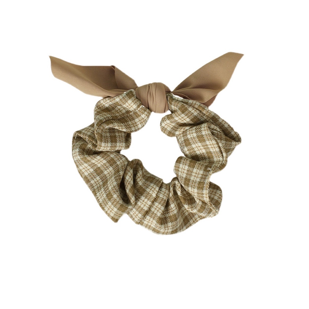 Scrunchies cột tóc caro sọc vải thắt nơ nhỏ màu trơn xinh xắn S24