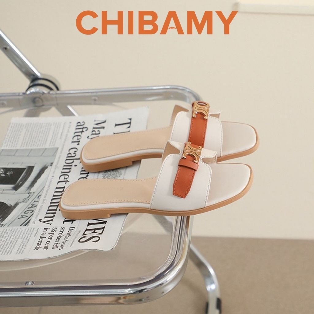 Dép quai ngang nữ đính khuy nhỏ CHIBAMY, Dép lê nữ thời trang mã DE01