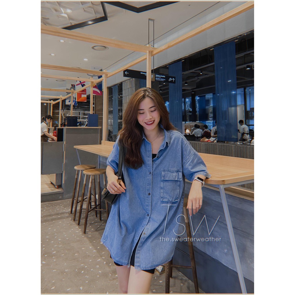 [Mã WASKT304 giảm 15% tối đa 30K đơn 99K] Áo sơ mi denim cộc tay oversize 2 mẫu dày & mỏng ( Ảnh thật ) | BigBuy360 - bigbuy360.vn