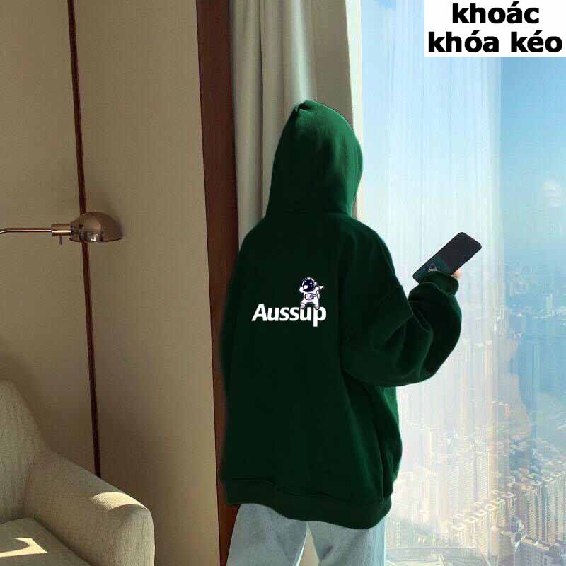 Áo hoodie khóa zip unisex black - Khoác dây kéo form rộng màu đen có nón túi rộng bô dệt G5