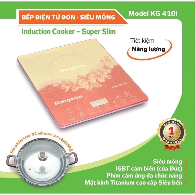 Bếp điện từ đơn siêu mỏng KG410I (Sang_xịn_mịn) đẹp không tì vết_bh 12 tháng