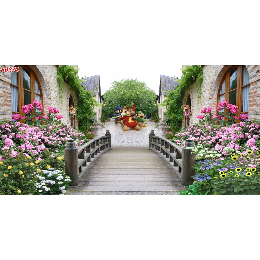 Tranh 3d thác nước chảy rừng cây trong lành