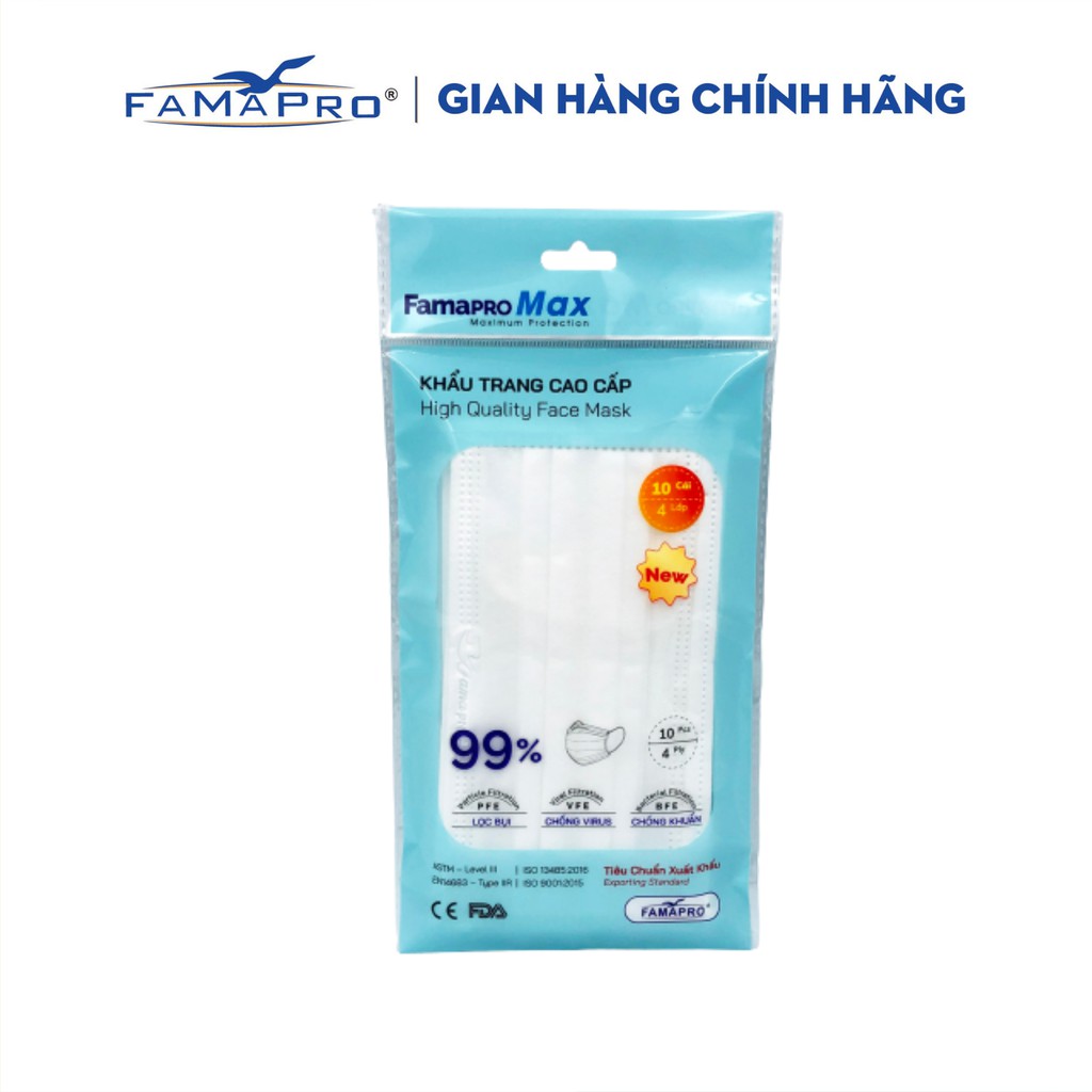 [MAX-TÚI-10 CÁI] Khẩu trang y tế cao cấp 4 lớp kháng khuẩn Famapro max | WebRaoVat - webraovat.net.vn