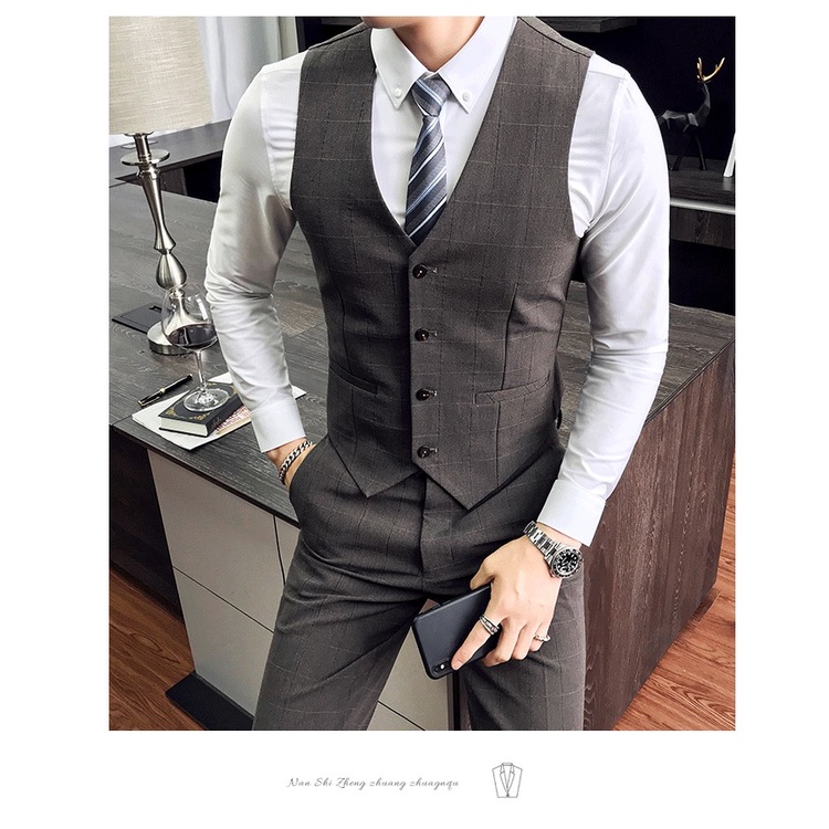Áo gile vest áo vest nam màu ghi kẻ ô hàng Quảng Châu cao cấp sang trọng dành cho quý ông