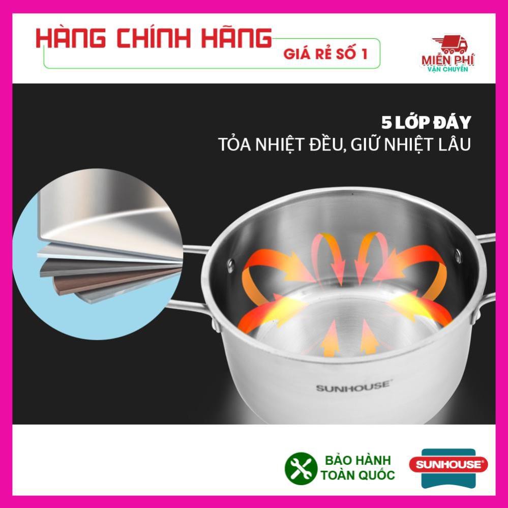 Bộ nồi Sunhouse Mama SH784, Bộ nồi inox Sunhouse SH784, đáy dùng cho bếp từ, 3 nồi kích thước: 16cm, 20cm, 24cm.