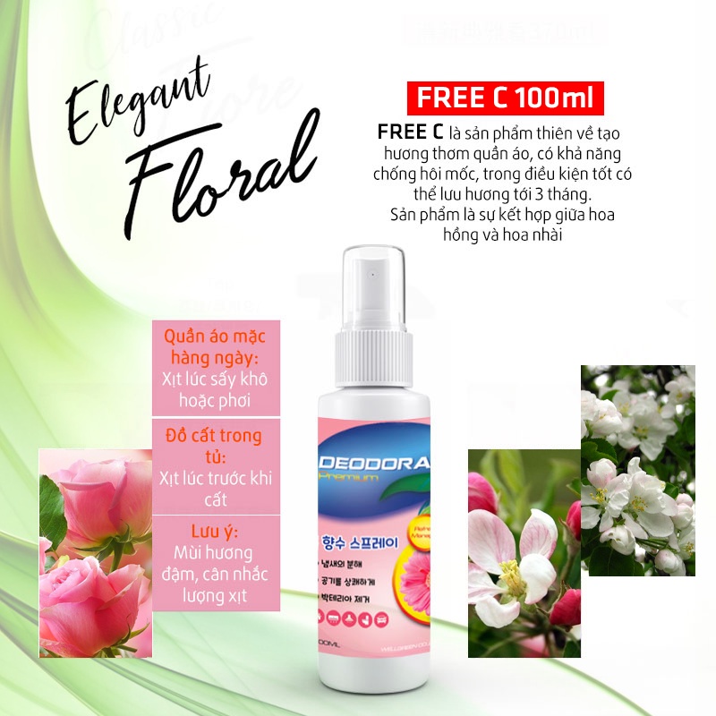 Xịt thơm quần áo Freeme Hàn Quốc cho nam nữ hương nước hoa tự nhiên giữ mùi thơm lâu khử mùi hiệu quả suốt 24h XTQA01