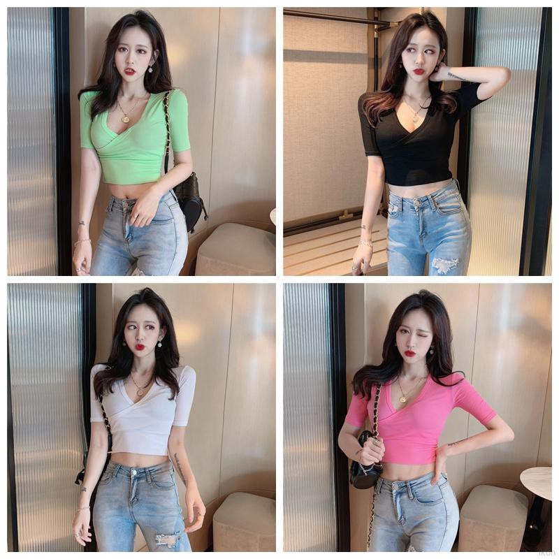 Áo Thun Lửng Tay Ngắn Cổ Chữ V Thời Trang Cho Nữ