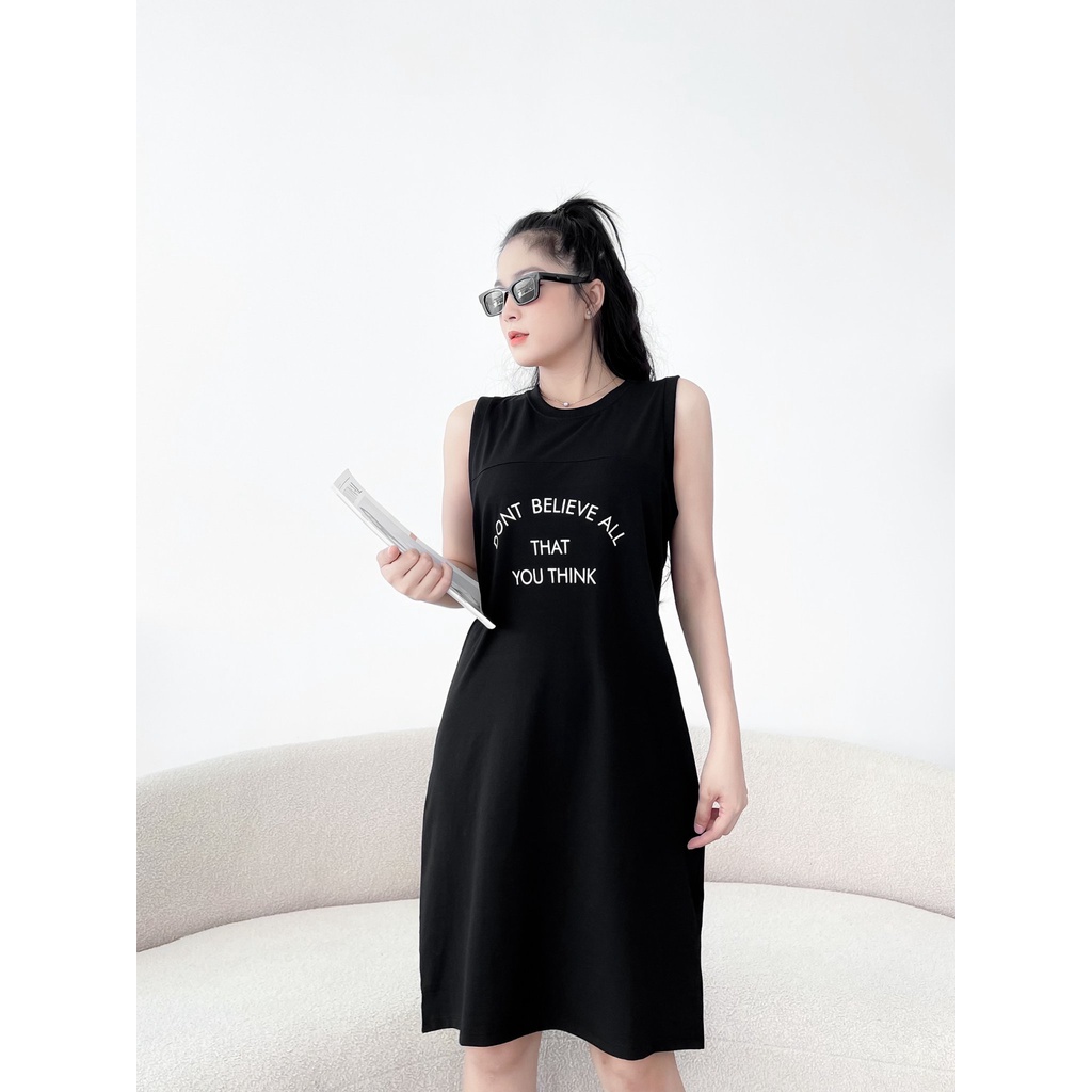 ĐẦM THUN SUÔNG VÁY ZARA HỌA TIẾT TRẮNG ĐEN - COTTON 100%