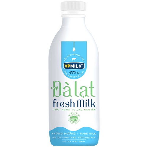 10 chai Sữa tươi thanh trùng VPMilk Đà Lạt Fresh Milk - Không Đường dành cho mọi lứa tuổi ( 200ml - 450ml - 950ml - 2000