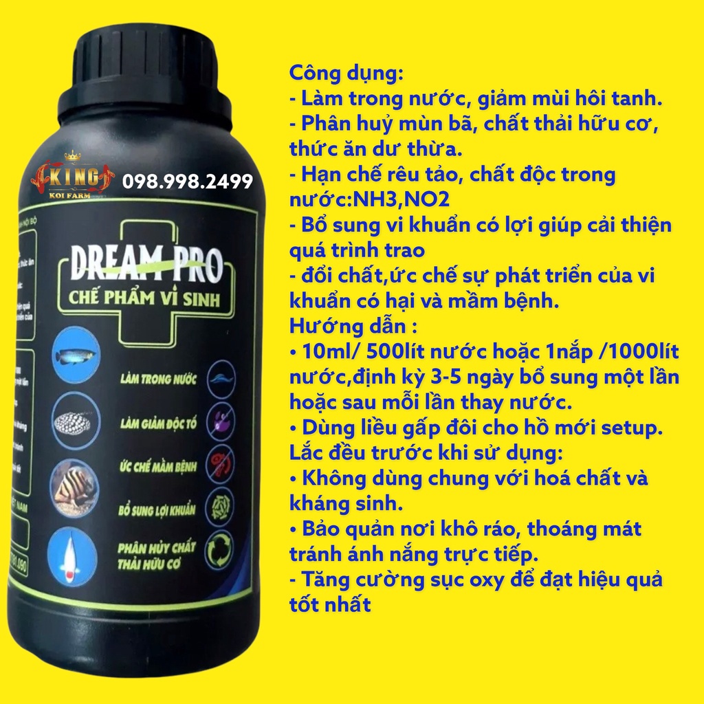 Men vi sinh Dream Pro Chế phẩm xử lý nước cho hồ cá 500ML_1000ML