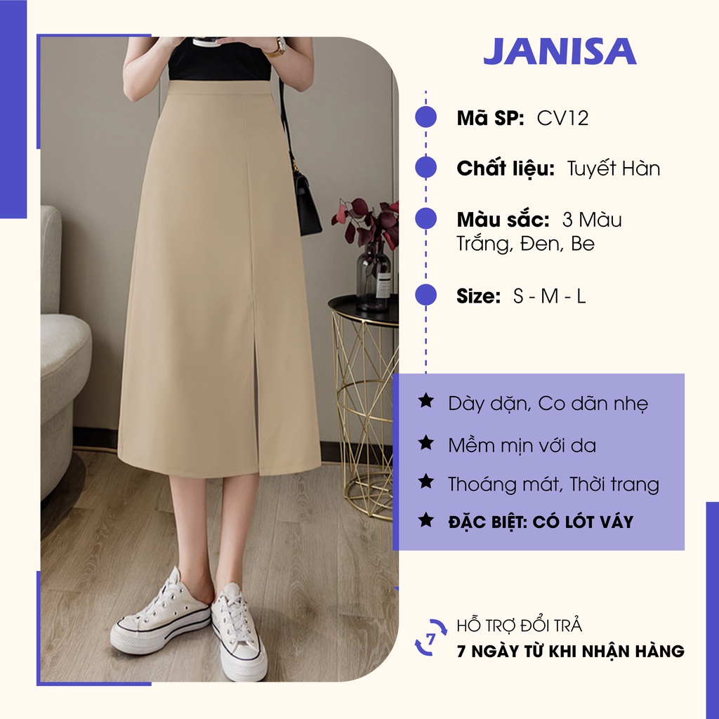 Chân váy chữ A xẻ tà dài qua gối công sở midi JANISA CV12 | BigBuy360 - bigbuy360.vn