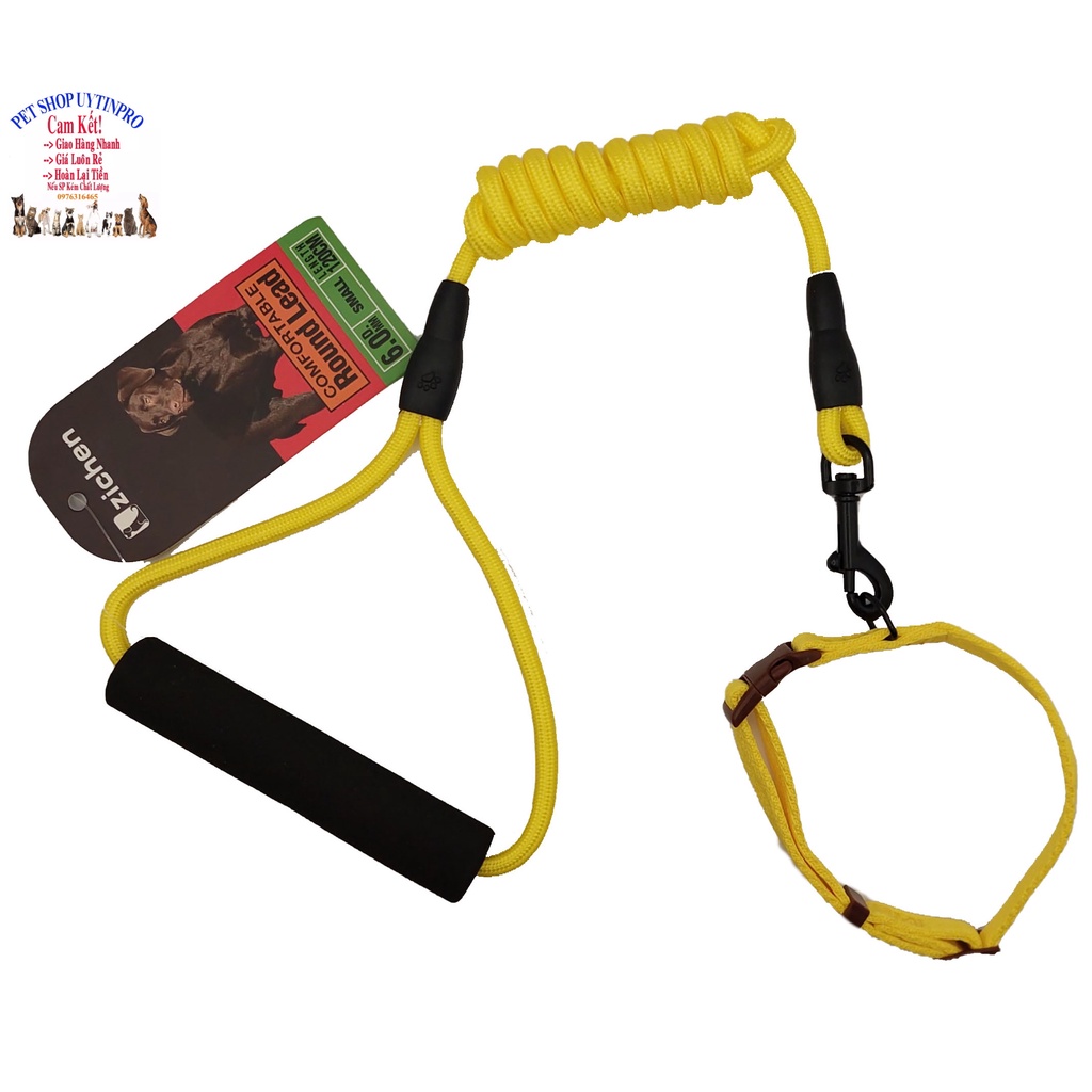 Dây dắt kèm vòng cổ cho Chó Mèo dưới 5kg Bản 1cm Chất liệu dây dù tròn, Hiệu Zichen bền đẹp, an toàn cho thú cưng