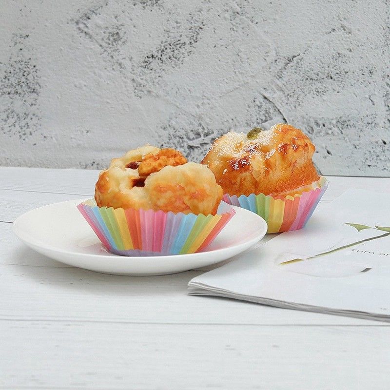 Set 100 cốc đựng bánh cupcake nướng bằng giấy màu cầu vồng chống thấm nước