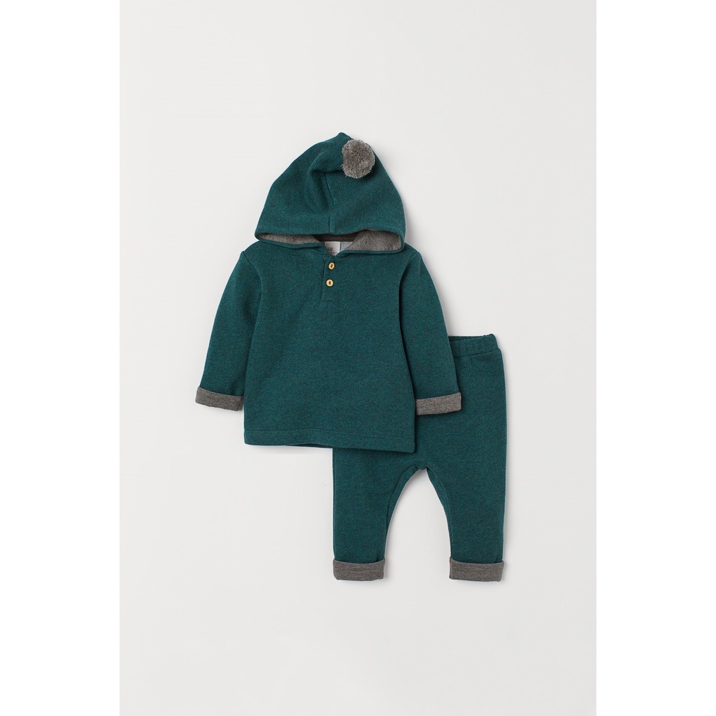 HM H&M Auth set bộ nỉ bông xanh 6-9m 2/3y 3/4y bé trai bé gái