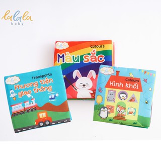 Combo 3 cuốn sách vải Lalala baby, kích thích đa giác quan, kích thước 15x15cm 12 trang (màu sắc, hình khối, PTGT)