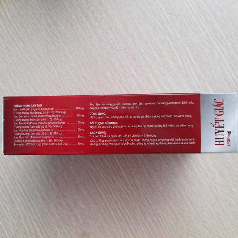 Cao HUYẾT GIÁC, Long Huyết - Hỗ trợ làm tan vết bầm tím, tụ máu, sưng đau do chấn thương va đập_Hộp 30 viên