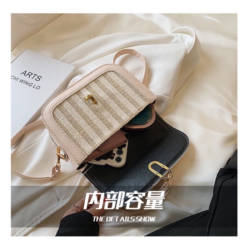 Túi Cói Đeo Chéo Pha Da Dáng Hộp Nắp Gài Phong Cách Giới Trẻ Hàn Quốc [ hàng mới giá tốt]