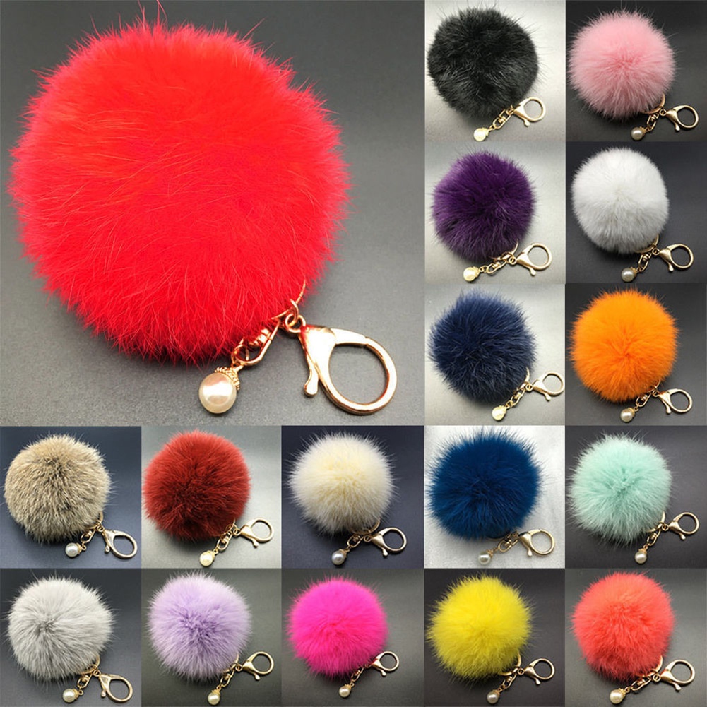 Móc khóa gắn quả cầu lông xù xinh xắn đáng yêu