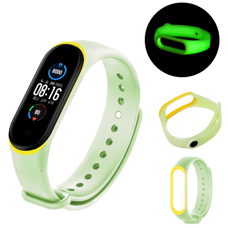 Dây Đeo Thay Thế Chất Liệu Silicon Màu Dạ Quang Cho Mi Band 5 / 4 / 3