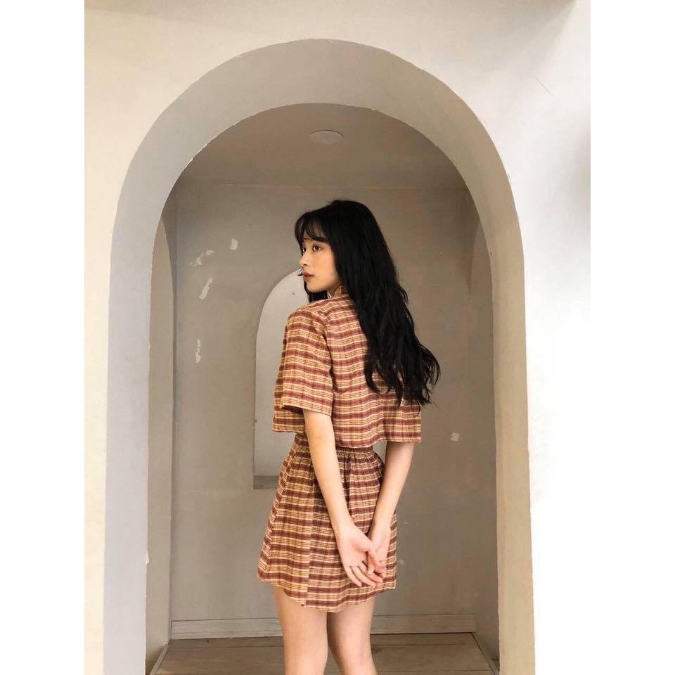 SET VÁY CHÂN VÁY KẺ / SET ÁO VEST CRT MIX CHÂN VÁY KẺ VINTAGE | BigBuy360 - bigbuy360.vn