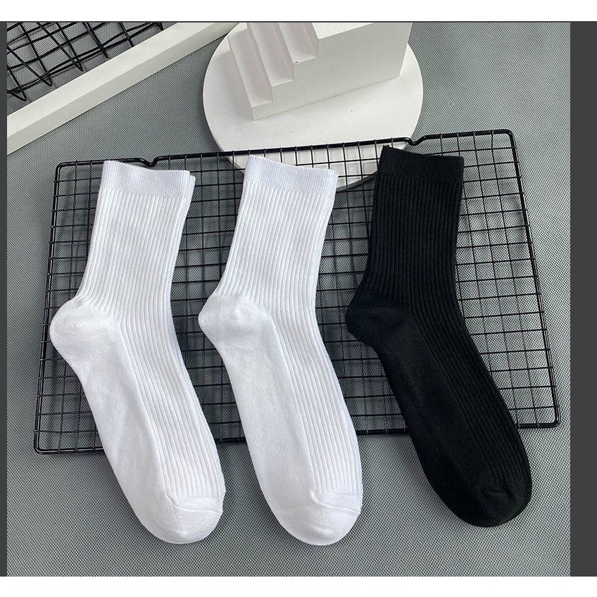 Tất cổ cao nam nữ hai màu trắng đen, Tất nữ cổ cao phong cách Hàn Quốc