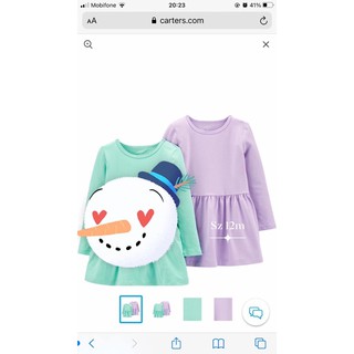 Đầm tay dài carter bé gái vnxk sz 12m-24m-5-7t