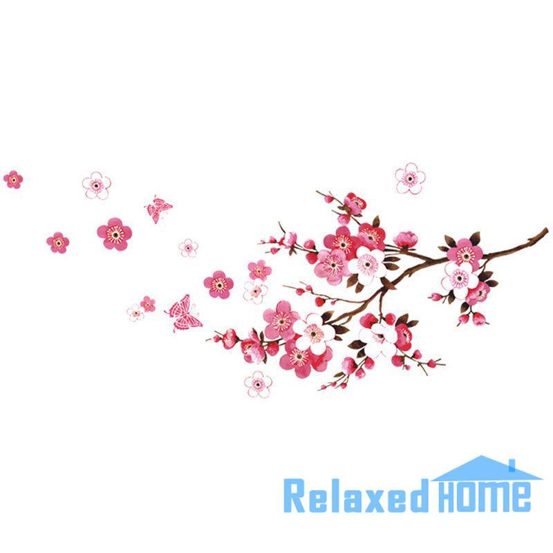 Miếng dán tường trang trí nhựa PVC chất lượng cao 46*65cm hình hoa đào nở rộ rực rỡ