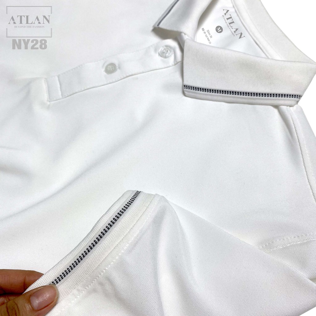 Áo Ngắn Tay Nam 💖 𝘍𝘳𝘦𝘦𝘴𝘩𝘪𝘱 💖 Áo Polo Trắng Phối Bo Dệt Chéo Đen - NY28 | BigBuy360 - bigbuy360.vn