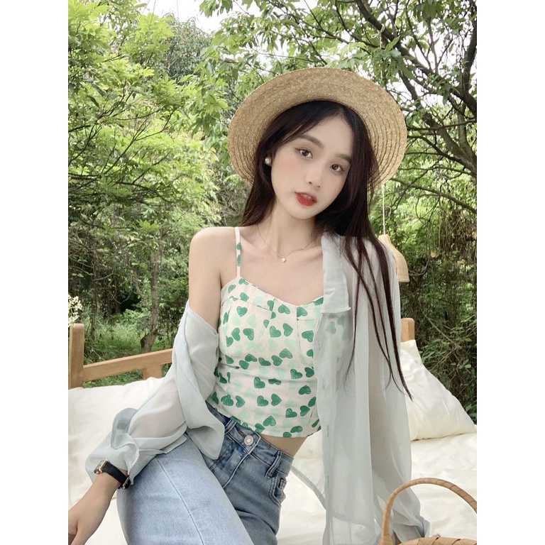 Áo Hai Dây Họa Tiết Trái Tim Gợi Cảm Cho Nữ Dễ Thương