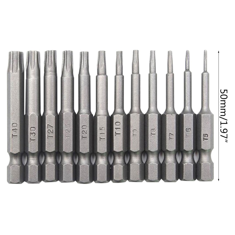 Set 12 Đầu Tua Vít 50mm 1/4 Inch T5-T40 Torx Tiện Dụng Chất Lượng Cao