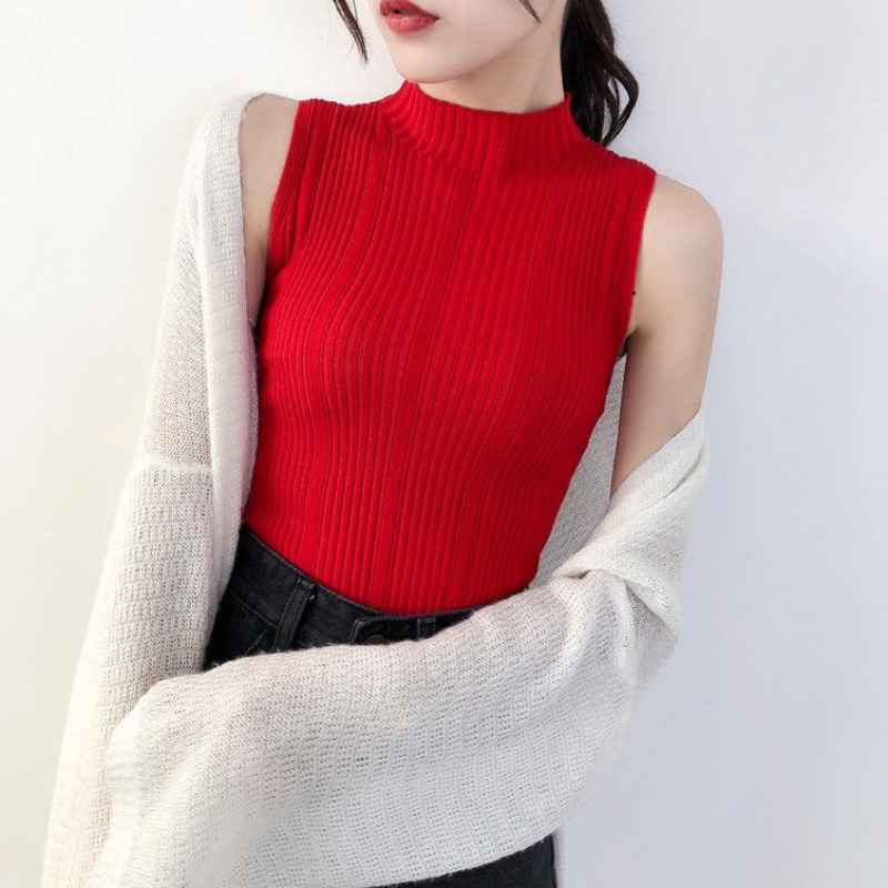 Áo sát nách nữ cổ cao 3 phân kẻ sọc