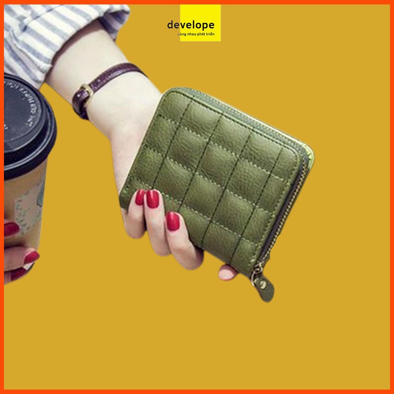 Ví nữ  DEVELOPE đựng thẻ / xu họa tiết da PU KIỂU CARO  nhỏ gọn
